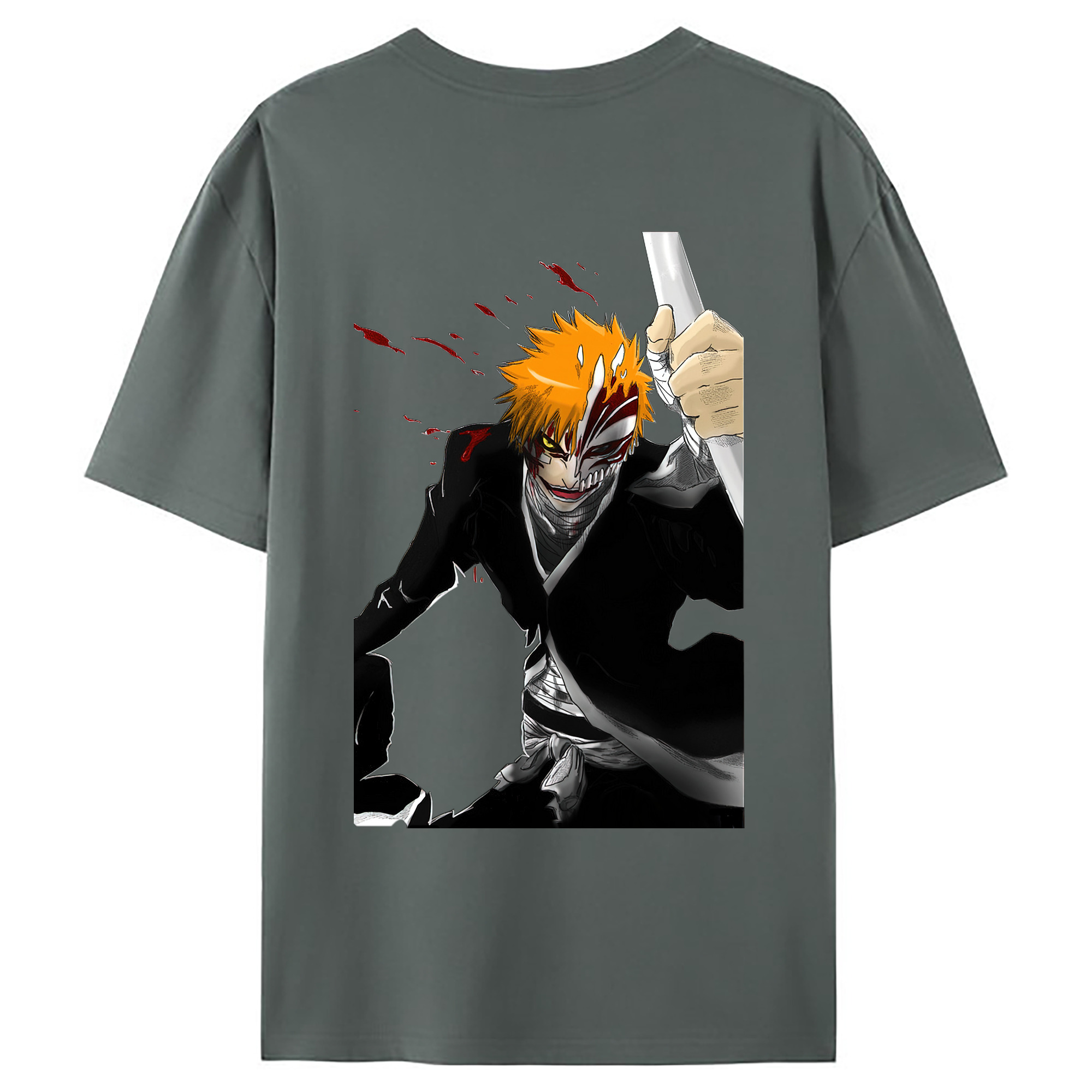 （画像用） ブリーチ 黒崎一護（くろさき いちご）BLEACH Kurosaki Ichigo 綿100％ メンズ半袖Tシャツ（バックプリント） 通気性